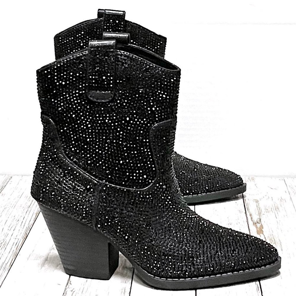 Black Embellished Ankle Booties - Women